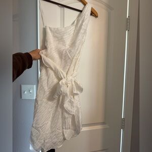 Amanda Uprichard White One-Shoulder Tie-Waist Dress